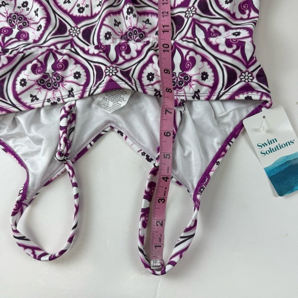 Swim Solutions Tankini Top Womens 8 Purple White Underwire Bust Support Floral - Picture 10 of 11